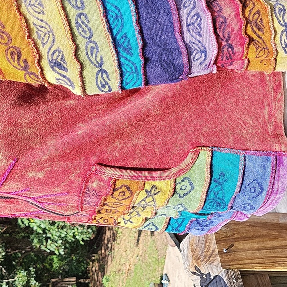 Ladies tie dye cotton zip hoodie, boho, layered stitching, multicolored, sz XL - Picture 6 of 14